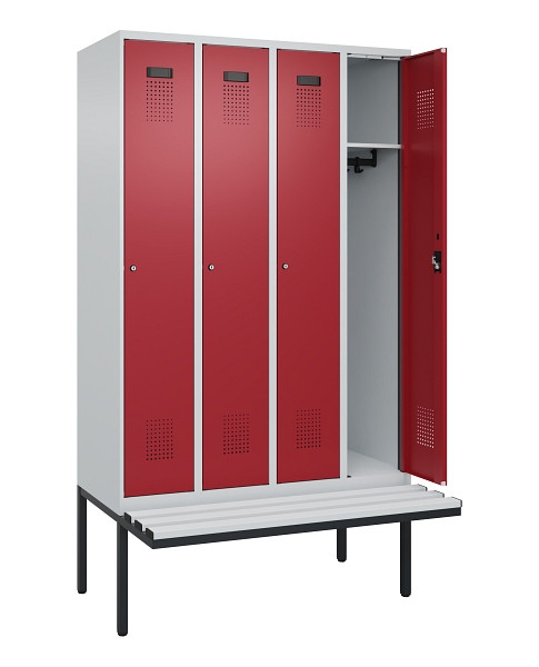 C+P Spind Evolo PLUS, 4 Abteile, 2120x1200x815mm, 7035/3003, Haken 3, Zylinderschloss, Material Sitzfläche Kunststoff, 0490407-40 S10085