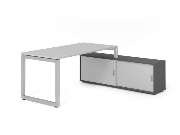 Hammerbacher Aufsatz-Schreibtisch RSE16, 160x80cm, Platte: Grau, 25mm dick, Rahmen Silber, höheneinstellbar, Graphit / Grau, VRSE16SB/5/S/G/5