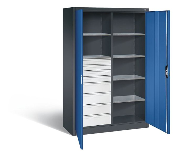 C+P Werkzeugschrank Acurado, H1950xB1200xT500mm, Farbe: Schwarzgrau / Enzianblau, Muldengriff, 8931-305 S10276