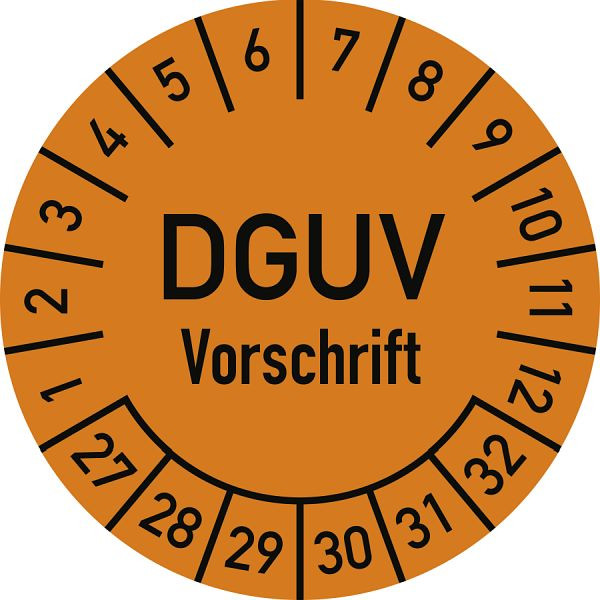 Moedel Prüfplakette DGUV Vorschrift, 2027 - 2032, Folie, Ø 30 mm, VE: 10 Stück/Bogen, 108296