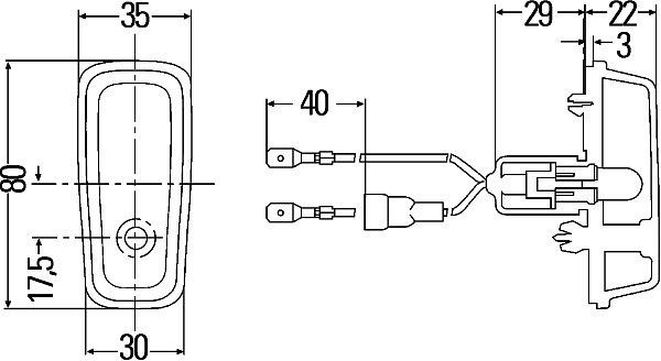 HELLA Zusatzblinkleuchte, Halogen, 24V, Anbau/Schraubanschluss, Lichtscheibenfarbe: Gelb, Flachstecker, seitlicher Einbau, 2BM 003 548-047