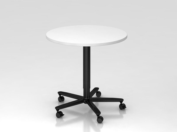 Hammerbacher Säulenhubtisch 80cm rund Weiß/Schwarz, Gestell Schwarz, VST08/W/D