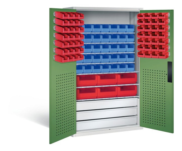 C+P Magazinschrank Serie 13, H1950xB1100xT535mm, Farbe: Lichtgrau / Resedagrün, Muldengriff, 130276-68 S10023