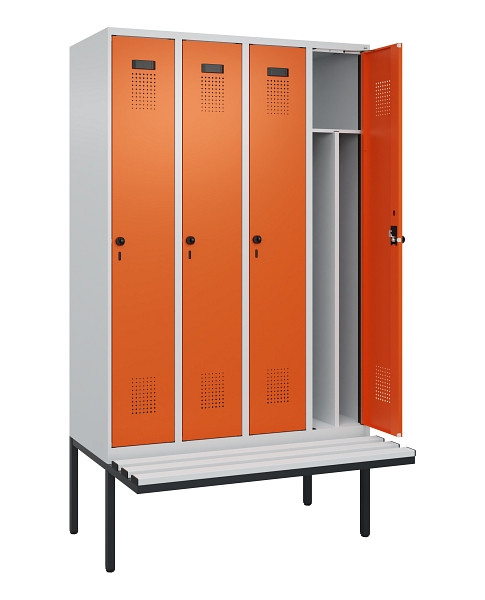 C+P Spind Evolo PLUS, 4 Abteile, 2120x1200x815mm, 7035/2004, Haken 4, Drehriegel, Material Sitzfläche Kunststoff, 0490407-40F S10056