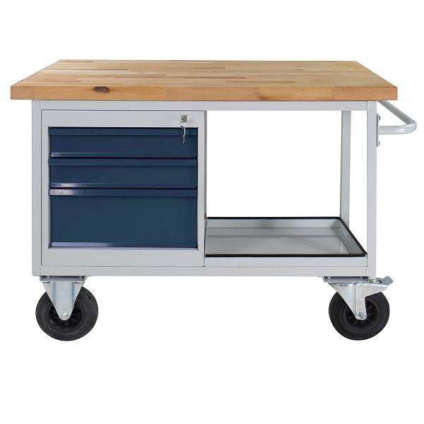 ADB Mobile Werkbank "Typ Tischwagen" 3 Schubladen, Ablageboden, 840x1300x600 mm, lichtgrau, RAL 7035, Schubladen: Anthrazitgrau (RAL 7016), 44745
