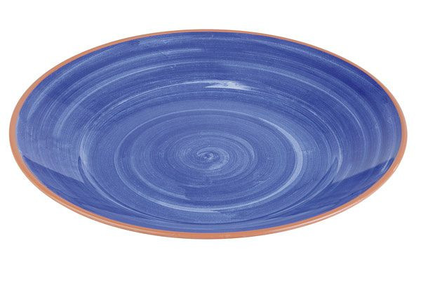 APS Teller -LA VIDA-, Ø 32 cm, Höhe: 3,5 cm, Melamin, außen: Terrakottaoptik, innen: Dekor in Blau, 84161