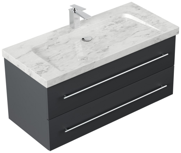 Posseik Badmöbel Marmor Carrara White YAMO 100 cm 1 Hahnloch SoftClose grafit, YAMO100031000003DE