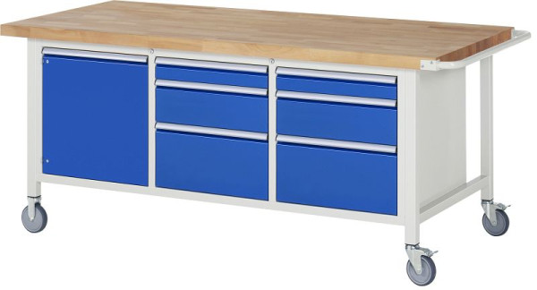 RAU Fahrbare Werkbank Serie 8000, Dreifach-Unterbau-Container (6x Schublade, 1x Flügeltür), 2000x880x900 mm, 05-8570A2-209B4S.11