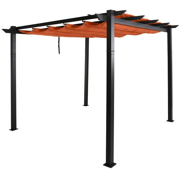 Mendler Aluminium Pergola HWC-N93, Gartenpavillon Pavillon Garten, stabiles 8cm-Gestell Schiebedach UV50+ 3x3m, terrakotta, 110022+110023+110027