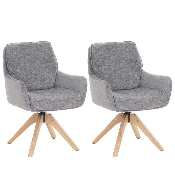 Mendler 2er-Set Esszimmerstuhl HWC-Q37, Küchenstuhl drehbar Auto-Return, Stoff (680g/m²) Chenille Öko-Tex Holz MVG, grau, 130713
