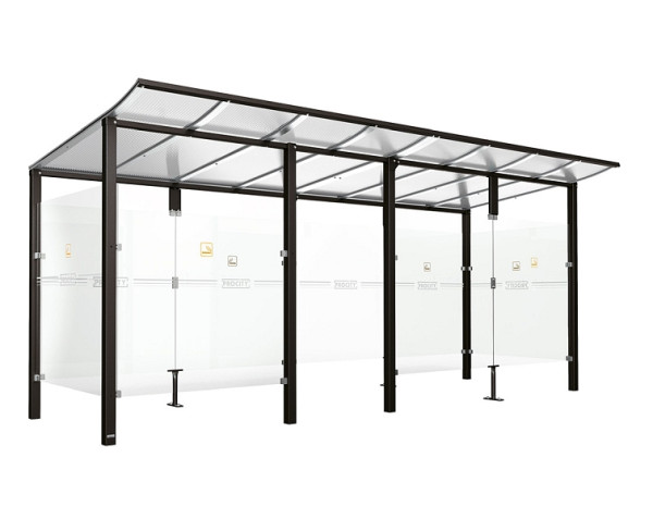 Procity Raucherunterstand Modulo -Mit Frontverkleidung - Tiefe 1990 mm, Farbe RAL 9005, Maße: Breite 5000 x Höhe 2250 x Tiefe 2000 mm, 529571.9005