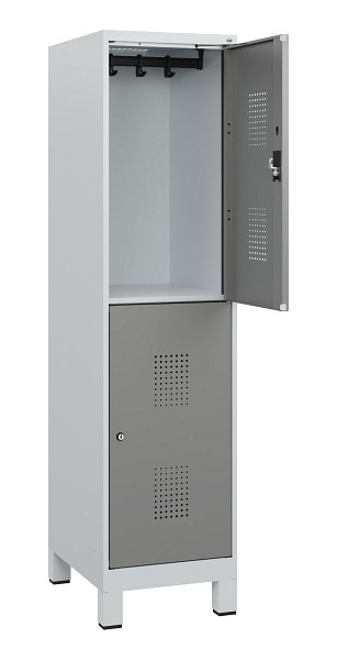 C+P Doppelstöckiger Spind Evolo PLUS, Füße, 2 Fächer, 1630x400x500mm, 7035/0004, Zylinderschloss, 0493105-12 S10041