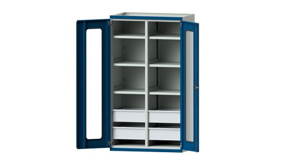 ANKE Werkbänke Schwerlastschrank, Modell 202, 1085 x 630 x 1950 mm, Sichtausschnitt aus Plexiglas, RAL 7035/5010, 620.072