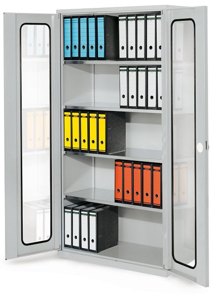 Kappes Systemschrank Serie 500 RAL 7035, H1950 x B1000 x T500 mm., Sichtfenstertüren, 4 Fachböden verzinkt, 1251.01.5013