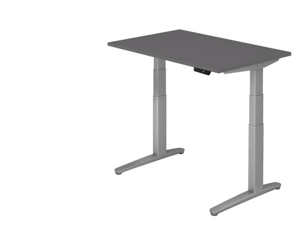 Hammerbacher Sitz-Steh-Schreibtisch elektrisch 120x80cm Graphit/Silber, Rechteckform, VXBHM12/G/SS