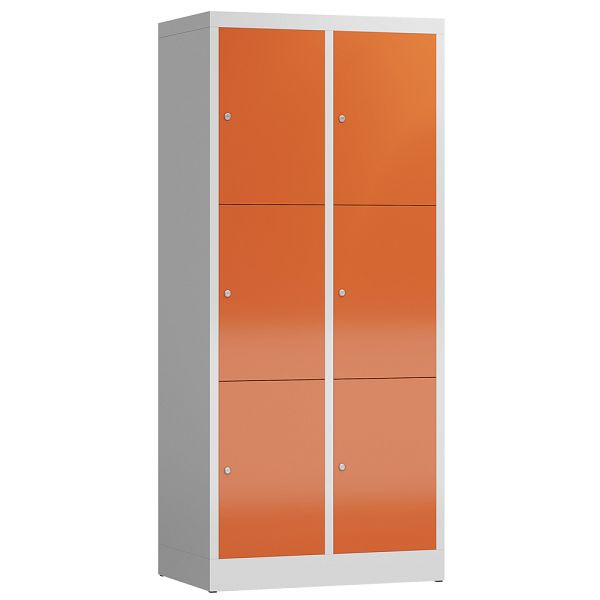 Lüllmann ClassiX Schließfachschrank, 2 Abteile à 3 Fächer, 1800 x 800 x 500 mm, lichtgrau/feuerrot, X-523324