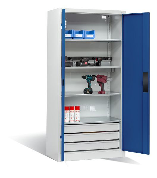 C+P Akkuladeschrank, H1950xB930xT500 mm, Lichtgrau/Enzianblau, 8921-05E1 S10017