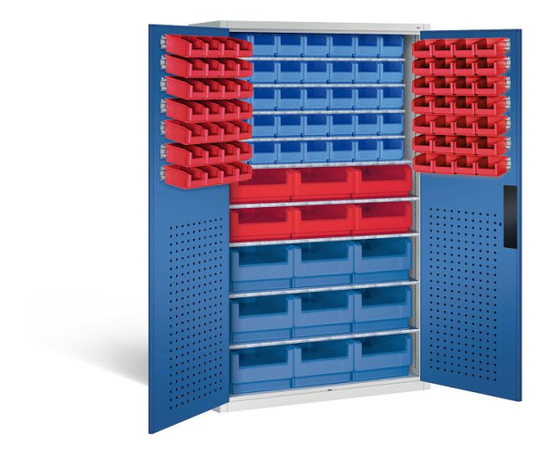 C+P Magazinschrank Serie 13, H1950xB1100xT535mm, Farbe: Lichtgrau / Enzianblau, Muldengriff, 130276-66 S10016
