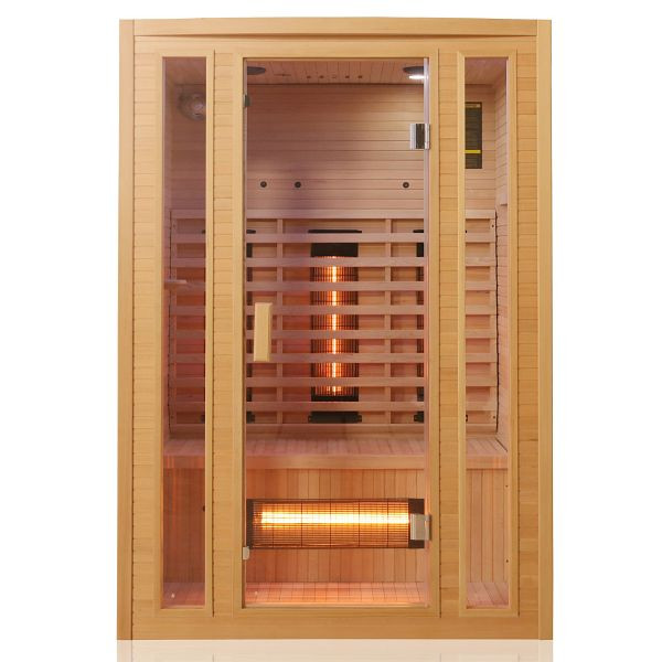 TroniTechnik Infrarotkabine Infrarotsauna MANILA 130 x 100 cm 1-2 Personen, Hemlock Holz, 6x Vollspektrumstrahler, LED-Farblicht, Bluetooth, FM, MP3, 5687
