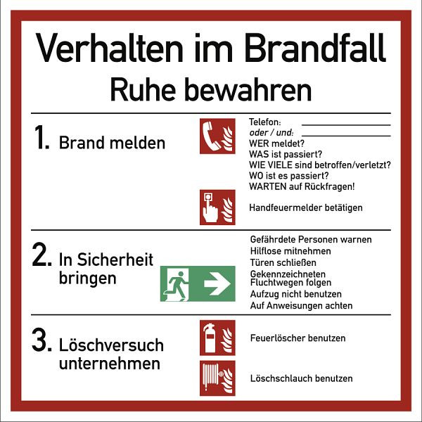 Moedel Verhalten im Brandfall ISO 7010, Folie, transparent, 180x180 mm, 57288