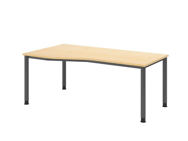 Hammerbacher Schreibtisch HS18, 180 x 100/80cm, Platte: Ahorn, 25 mm dick, 4-Fuß-Gestell in Graphit, Arbeitshöhe 68,5-81cm, VHS18/3/G