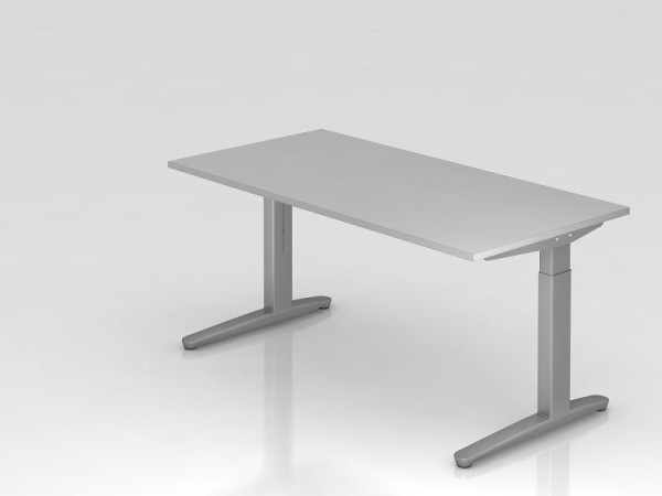 Hammerbacher Schreibtisch C-Fuß 160x80cm Grau/Silber, Alu-Kufe Silber (ähnlich RAL 9006), VXB16/5/SS