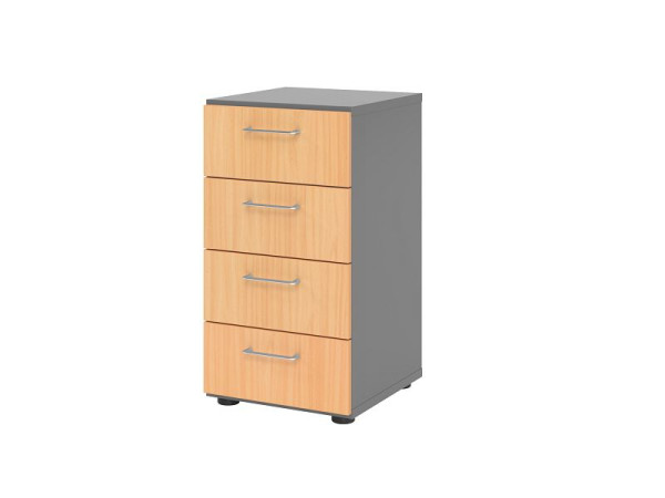 Hammerbacher Schubladenschrank 2OH, 4 Schübe, BS Graphit/Buche, 40 x 41,7 x 74,8 cm, 4 Schubkästen, Metallgriff, V924S4/G/6/BS