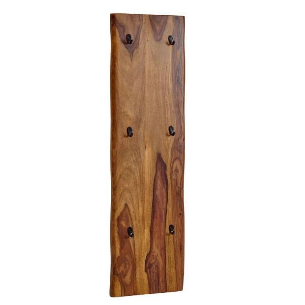Wohnling Wandgarderobe Sheesham Massivholz/Metall 40x140x7 cm mit Baumkante, Design Hakenleiste 2-Reihig Flurgarderobe Wand, Garderobe Holz, WL6.548