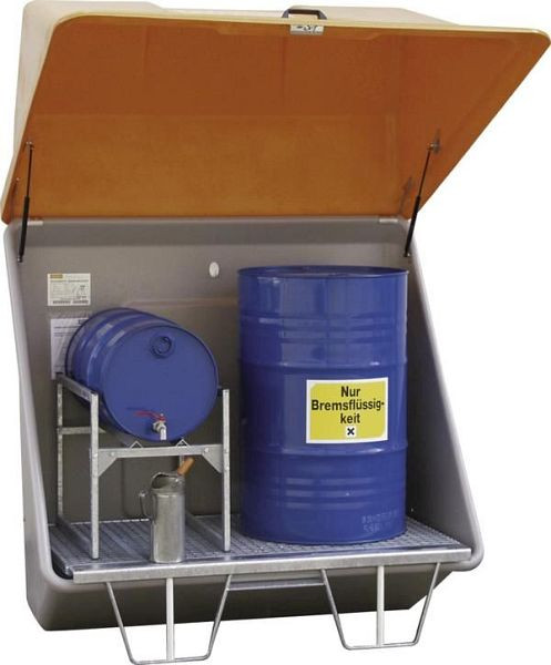 Cemo Sammelstation mit Gitterrostboden für Aufstellung im Freien (mit Haube), mit 200 l-Auffangraum, 3412