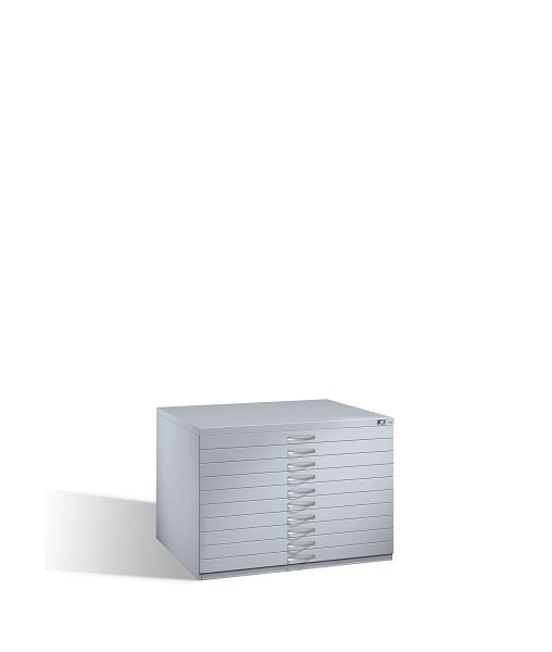 C+P Flachablageschrank Serie 7100_7200, H760xB1100xT765mm, Farbe: Weißaluminium, Bügelgriff, 7101-000 S10172