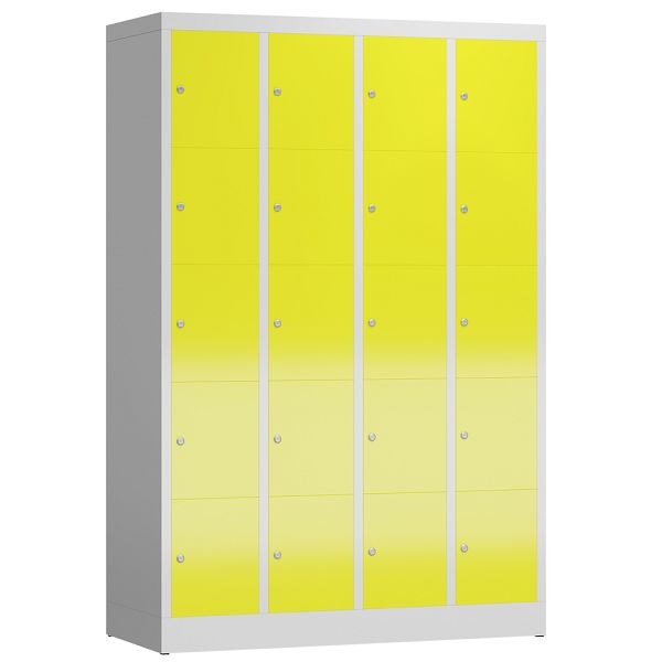 Lüllmann ClassiX Schließfachschrank, 4 Abteile à 5 Fächer, 1800 x 1185 x 500 mm, lichtgrau/zinkgelb, X-520546