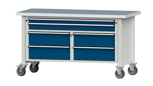 ANKE Werkbänke Kastenwerkbank, Modell 255 V, 1500 x 700 x 840 mm, RAL 7035/5010, UBP 40 mm, fahrbar, 304.168