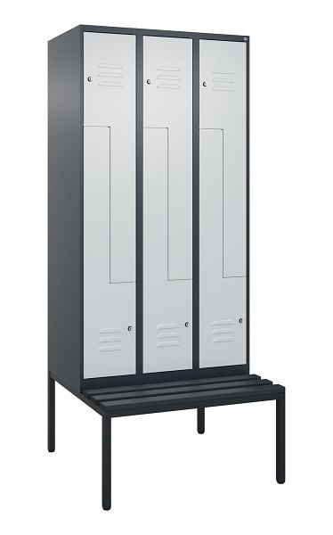 C+P Z-Spind Classic PLUS, mit untergebauter Sitzbank, 6 Abteile, 2120x900x815mm, 7016/7035, Zylinderschlösser, 0800537-306 S10058
