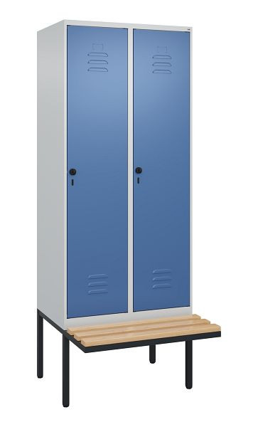 C+P Umkleidespind Classic PLUS, 2 Abteile, 2120x800x815mm, 7035/5023, Drehriegel, Buche-Sitzleisten, 0800407-22 S10005