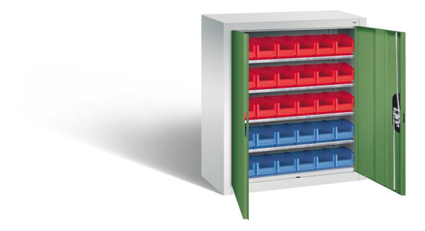 C+P Magazinschrank Serie 13, H830xB700xT300mm, Farbe: Lichtgrau / Resedagrün, Muldengriff, 134013-23 S10028