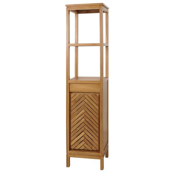 Mendler Teak-Hochschrank HWC-M74, Badschrank, 1 Tür 4 Fächer, hochwertiges B-Grade-Teak (Kernholz, 20-30 Jahre) 181x40x35cm, 104503