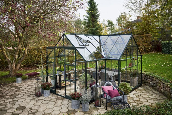 Halls ICON Gardenhouse 8, 13.0 m² Grün mit 3 mm Sicherheitsglas, HR01435