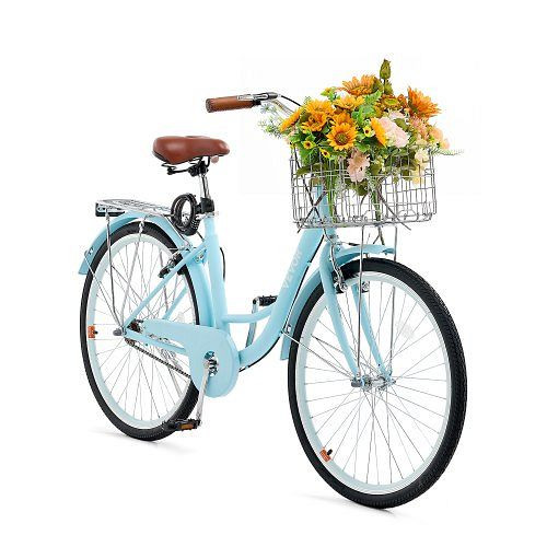 VEVOR Cruiser Fahrrad 660,4 mm Reifen, Beach Bike mit Korb & Gepäckträger, verstellbarer Sitz, Hellblau, GK26INCH1SBHYBD4IV0