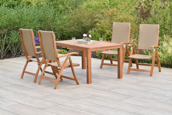 Merxx Capri Set 5-teilig, 4 Capri Klappsessel, 1 Ausziehtisch 150 (200) x 90 cm, Akazienholz, Natur, FSC Akazienholz mit Kunststoffgeflecht, 50781-264