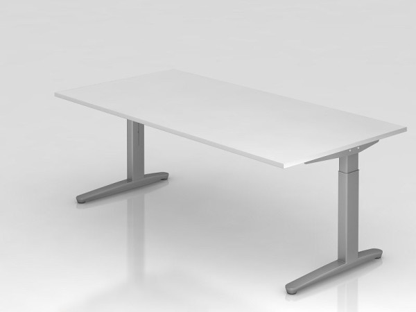 Hammerbacher Schreibtisch C-Fuß 200x100cm Weiß/Silber, Alu-Kufe Silber (ähnlich RAL 9006), VXB2E/W/SS