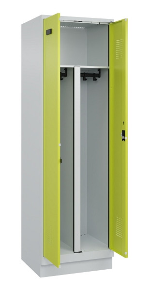 C+P PSA Schwarz-Weiß-Spind Evolo PLUS, mit Sockel, 2 Abteile, 1950x600x500mm, 70, Frontfarbe 1108060 RDS Clowngrün, Zylinderschloss, 049022-20P S10042