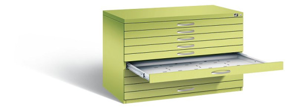 C+P Flachablageschrank Serie 7100_7200, H760xB1100xT765mm, Farbe: Viridingrün / Viridingrün, Bügelgriff, 7101-000 S10356