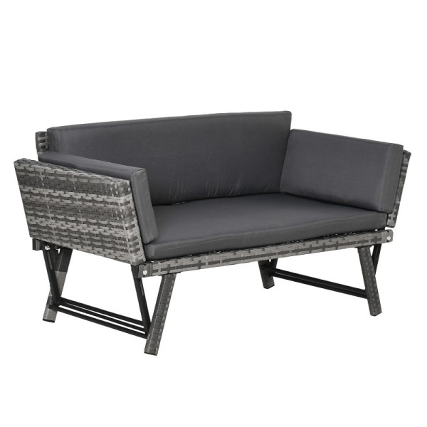 Outsunny Polyrattan Gartensofa 2 Sitzer Gartenmöbel Loungesofa Gartenbank Gartenliege klappbar Armlehnen Stahl Grau 129 x 63 x 67 cm, 860-049GY