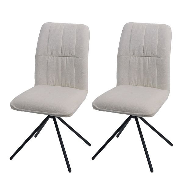 Mendler 2er-Set Esszimmerstuhl HWC-N99, Küchenstuhl, drehbar Auto-Return, Stoff/Textil Chenille (340g/m²) Öko-Tex, creme, 110434