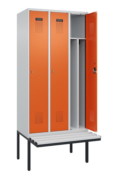 C+P Spind Evolo PLUS, 3 Abteile, 2120x900x815mm, 7035/2004, Haken 4, Zylinderschloss, Material Sitzfläche Kunststoff, 0490407-30F S10083