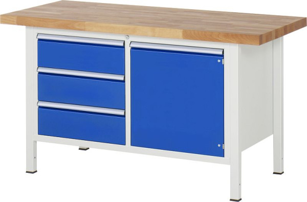 RAU Werkbank Serie 8000 - Gestell-Bauweise (Schweißgestell), 4 x Schublade, 1 x Tür, 1 x Fachboden, 1500x840x700 mm, 03-8468A2-157B4S.11
