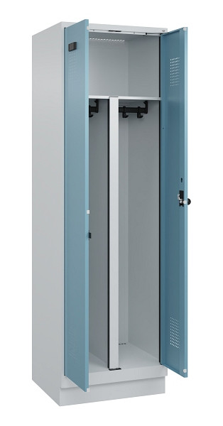 C+P PSA Schwarz-Weiß-Spind Evolo PLUS, mit Sockel, 2 Abteile, 1950x600x500mm, 70, 2406015 RDS Architekturblau, Drehriegel, 049022-20P S10009