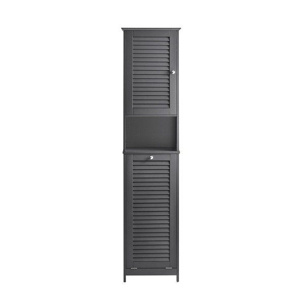 SoBuy Badezimmerschrank mit zwei Türen Dunkelgrau 38x40x170 cm, Funktional, BZR124-DG