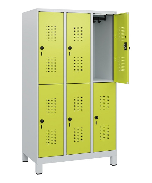 C+P Doppelstöckiger Spind Evolo PLUS, Füße, 6 Fächer, 1630x900x500mm, 7035/0024, Drehriegel, 0493105-30 S10015