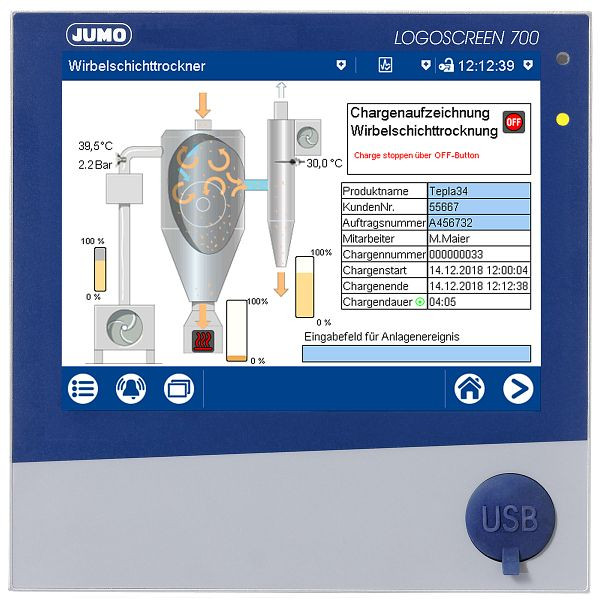 JUMO Bildschirmschreiber, 18 Analogeingänge, 12 Digitaleingänge/-ausgänge, 230 V, 00725511